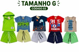 5  PROMOCIONAIS INFANTIS MASCULINO VERÃO TAMANHO G CÓDIGO 03
