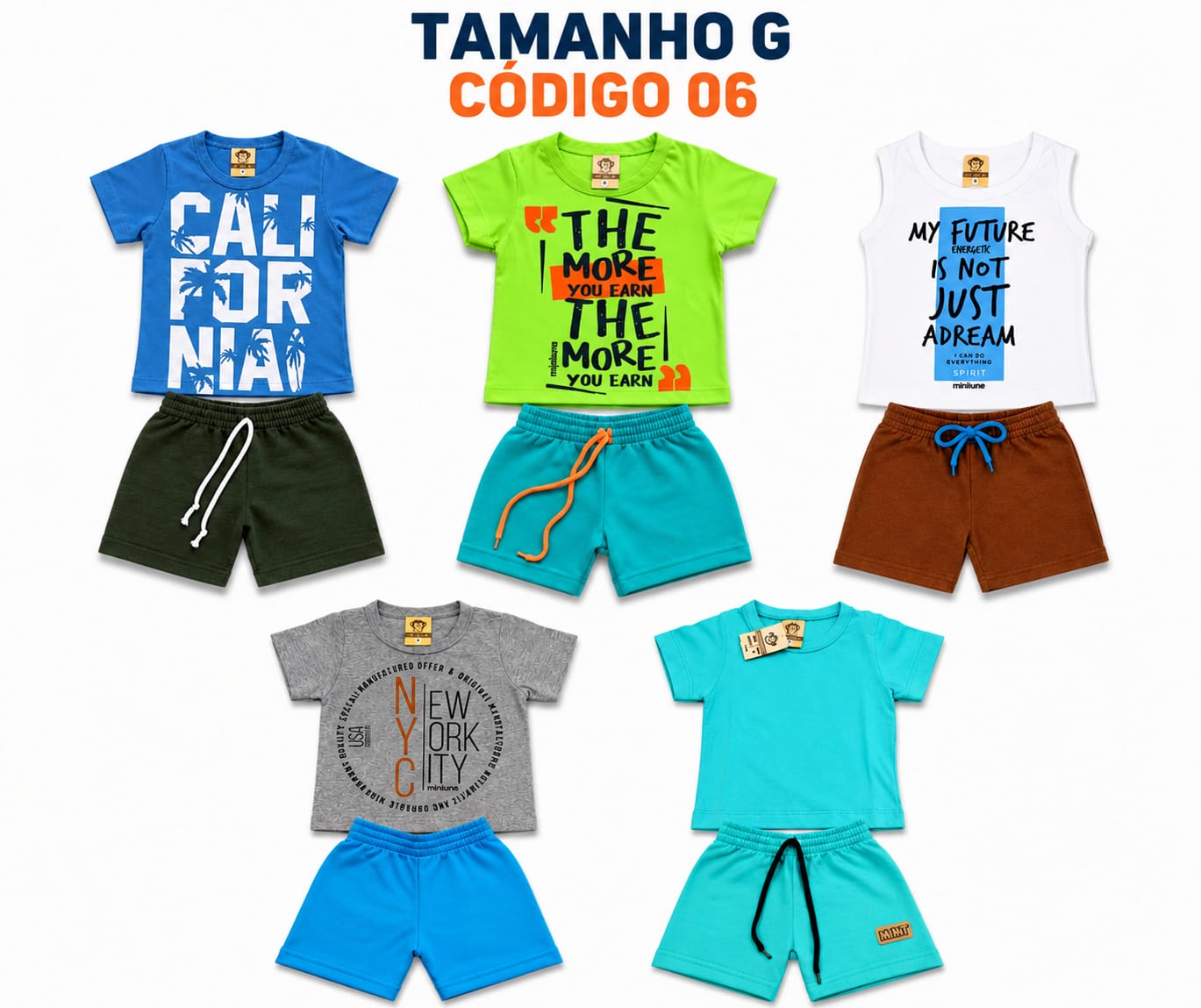 5 PROMOCIONAIS INFANTIS MASCULINO VERÃO TAMANHO G CÓDIGO 06