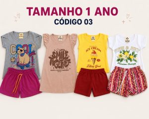 4  PROMOCIONAIS INFANTIS FEMININO VERÃO TAMANHO 1 ANO CÓDIGO 03