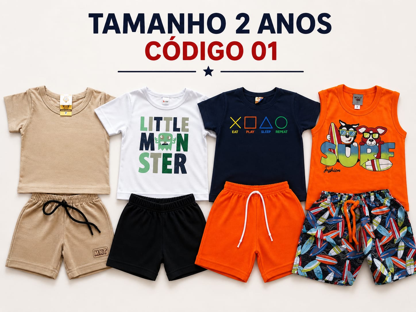 4 PROMOCIONAIS INFANTIS MASCULINO VERÃO TAMANHO 2 ANOS CÓDIGO 01