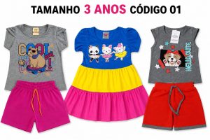 3  PROMOCIONAIS INFANTIS FEMININO VERÃO TAMANHO 3 ANOS CÓDIGO 01