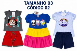 3  PROMOCIONAIS INFANTIS FEMININO VERÃO TAMANHO 3 ANOS CÓDIGO 02
