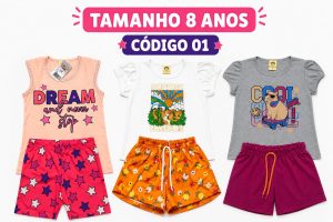 3  PROMOCIONAIS INFANTIS FEMININO VERÃO TAMANHO 8 ANOS CÓDIGO 01