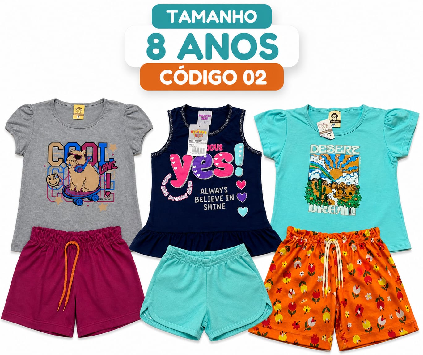 3 PROMOCIONAIS INFANTIS FEMININO VERÃO TAMANHO 8 ANOS CÓDIGO 02