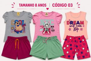 3  PROMOCIONAIS INFANTIS FEMININO VERÃO TAMANHO 8 ANOS CÓDIGO 03
