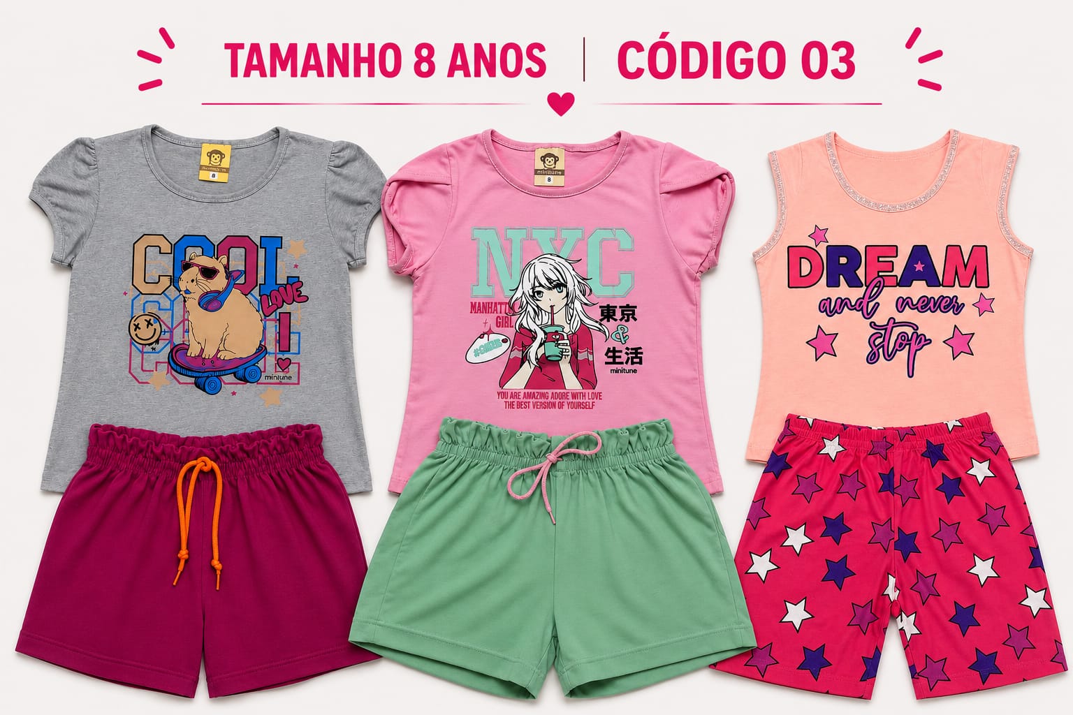 3 PROMOCIONAIS INFANTIS FEMININO VERÃO TAMANHO 8 ANOS CÓDIGO 03