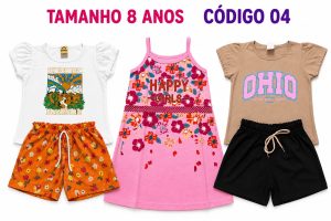 3  PROMOCIONAIS INFANTIS FEMININO VERÃO TAMANHO 8 ANOS CÓDIGO 04