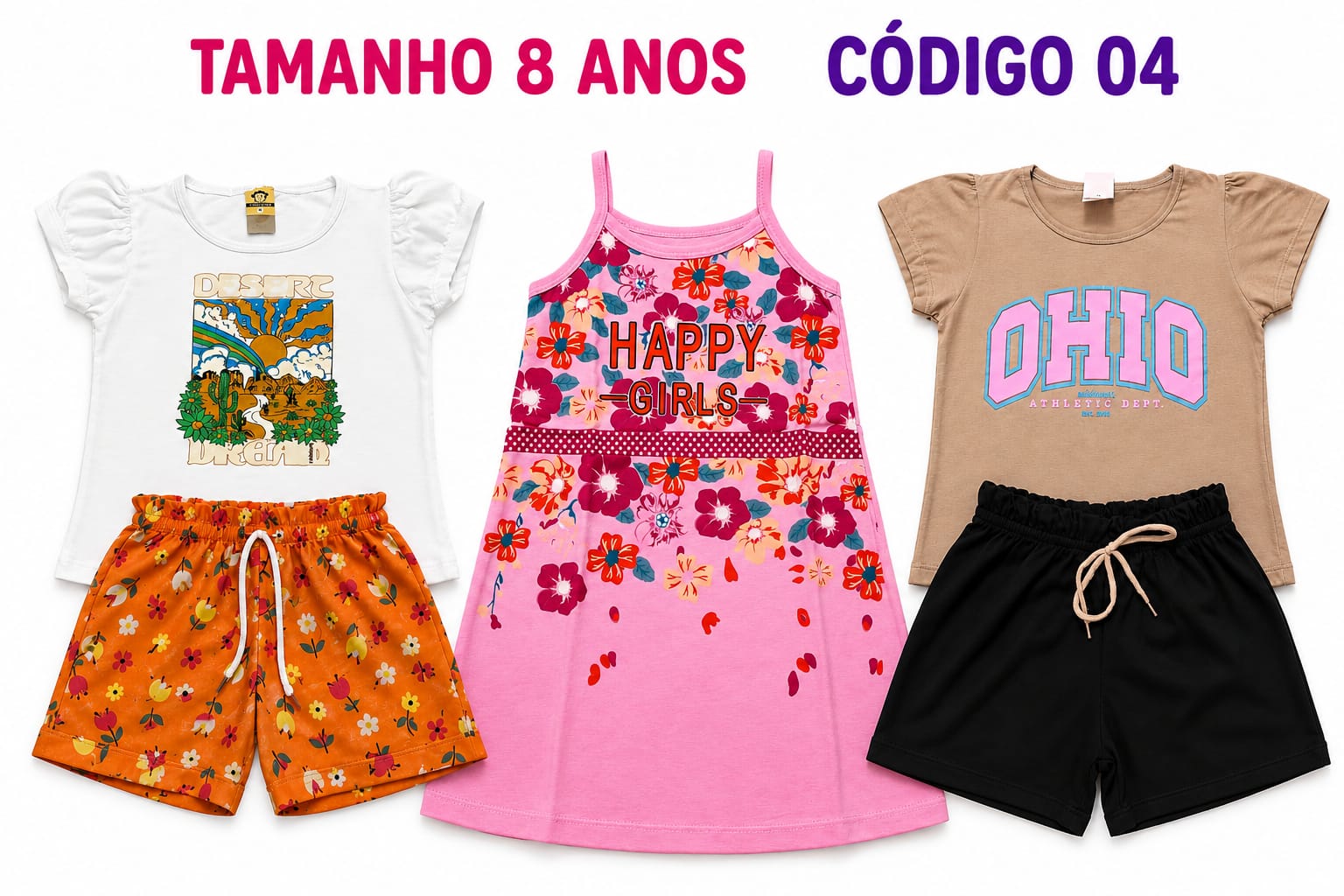 3 PROMOCIONAIS INFANTIS FEMININO VERÃO TAMANHO 8 ANOS CÓDIGO 04